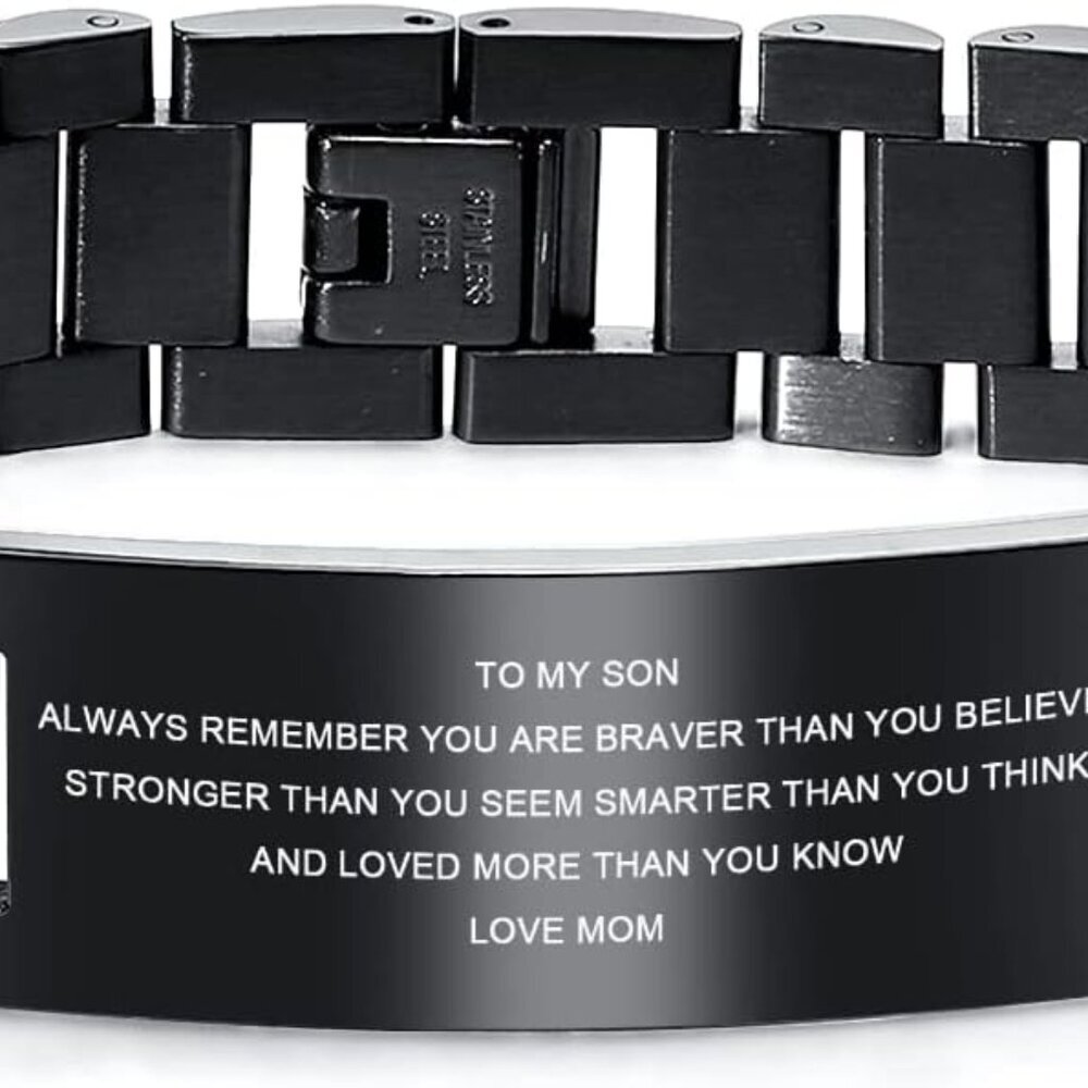 To My Son Bracelet Gifts from Mom, Stainless Steel Courage Inspirational Link Wr